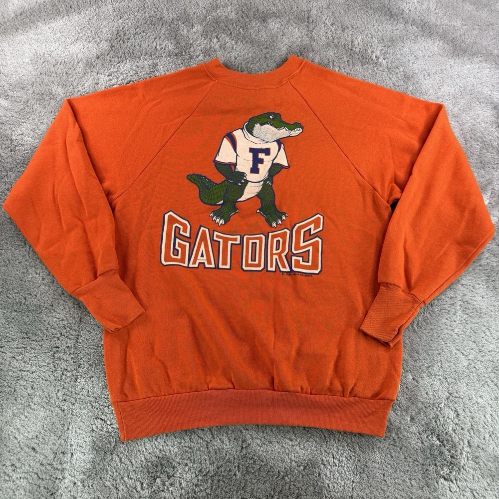 VTG 80s Florida Gators Sweatshirt Mens M Orange Crewneck USA Made Mascot Signal